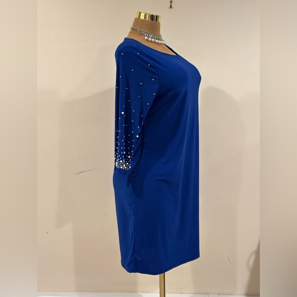 Nik & Nash New York Dress NWT Royal Blue Sleeves Sequence & Pearl Beading Sz XL. - Picture 3 of 13